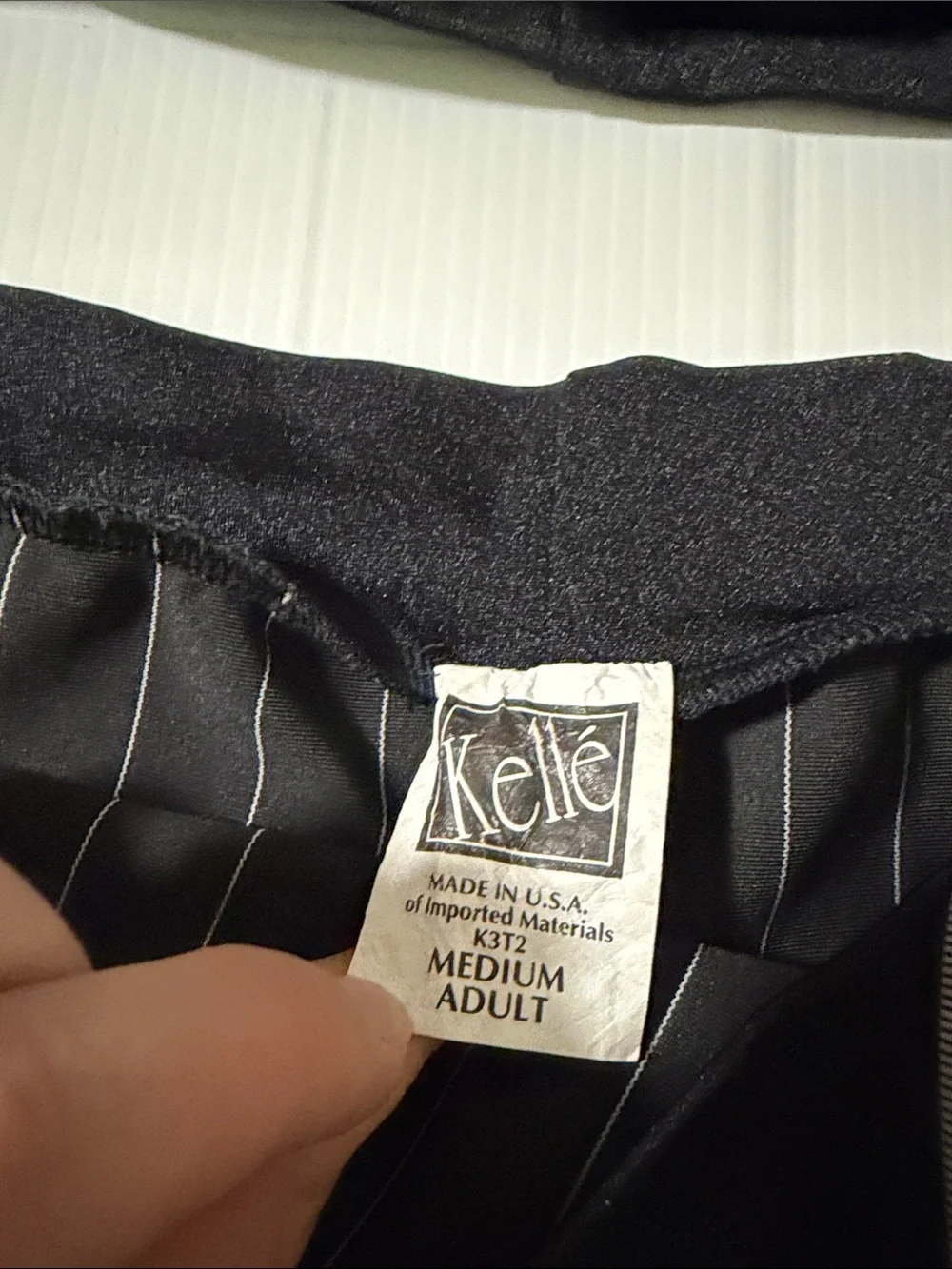 Kelle dance black pinstripe costume 2 piece trunks top POWER THREADS 2821 MA